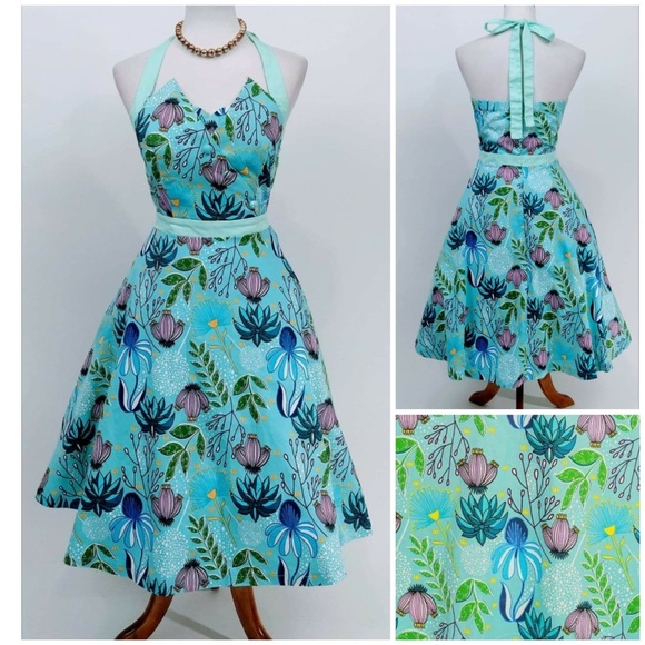 Lindy Bop Dresses & Skirts - Lindy Bop Myrtle Blue Floral Halter Dress